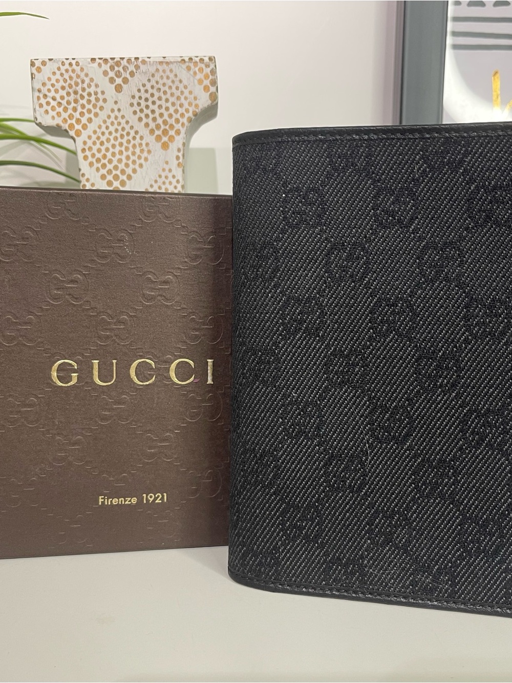 Gucci Black GG Denim Passport Cover